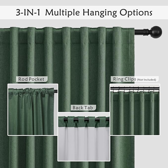 UHITECH Short Curtains 36 Inch Length 2 Panels Set Olive Green Linen Blackout Curtains for Bedroom Living Room Small Windows Modern Cafe Textured Thermal Insulated Drapes Back Tab 52 Inch Wide