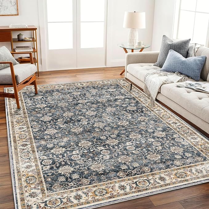 CHAMPLANT Area Rug 6'x9' Washable Vintage Traditional Floor Cover Thin Retro Kitchen Indoor Distressed Non Slip Carpet for Living Room Bedroom Dining Room