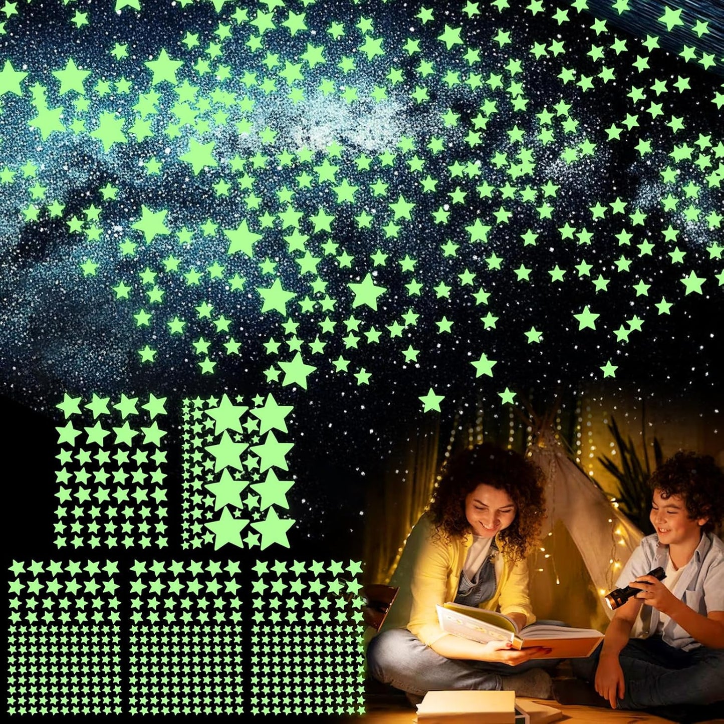 477PCS Glow in The Dark Stars Stickers, Adhesive Glowing Stars Wall Stickers Removable Ceiling Star Wall Decals Space Themed Room Decor Ceiling Star for Bedding Room Decorations