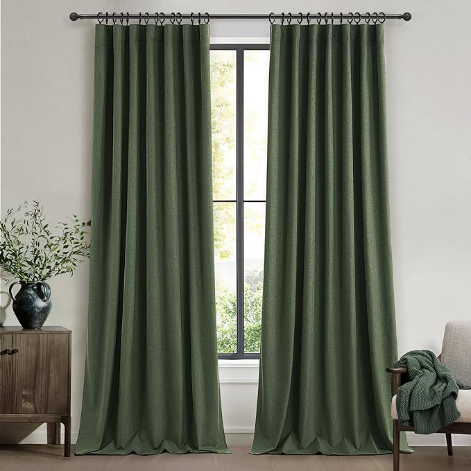 Olive Green Blackout Curtains & Drapes, Dining Room Boho Curtains 96 Inches Long 2 Panels Aesthetic Drapes for Bedroom Burg Moody Extra Long/Total 100 Wide Hidden Tab Track System Dark (W50"xL96")