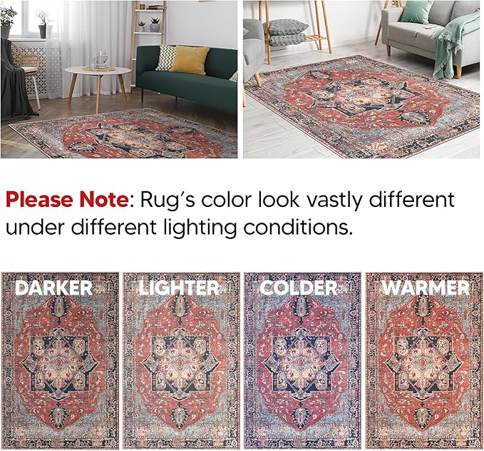 Keen Home Design 5x7 Rug - Machine Washable Area Rug with Non-Slip Backing, Ideal for Living Room, Dining Room, Bedroom - Vintage, Easy Clean, Durable, Low Pile Rug - (5' x 7')