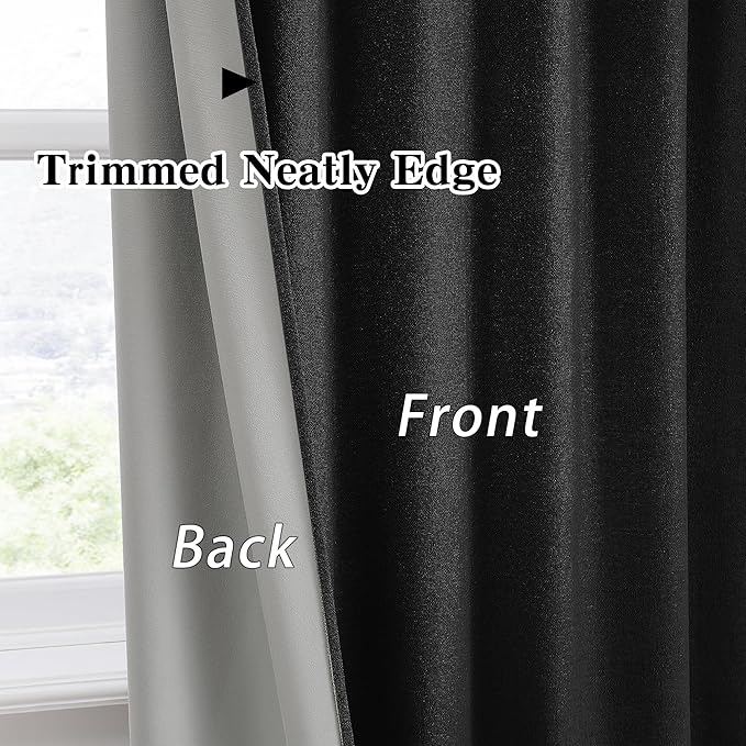 RAIN CITY 104 Inch Custom Made Black Curtains, Textured Linen Blend Black Out Pleated Look Curtains with Hooks Window Drapes for Slidng Glass Door Living Room-50x104-inch 2 Panels Set