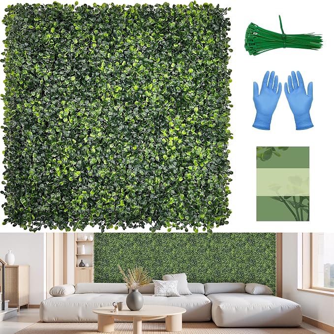 Artificial 20"x20" (6 Pieces) Boxwood Grass Wall Panels Screen | UV-Anti Faux Green Leaf Privacy Fence, Garden/Backyard/Patio/Balcony/Party Greenery Hedge Backdrop, Indoor Outdoor Decor