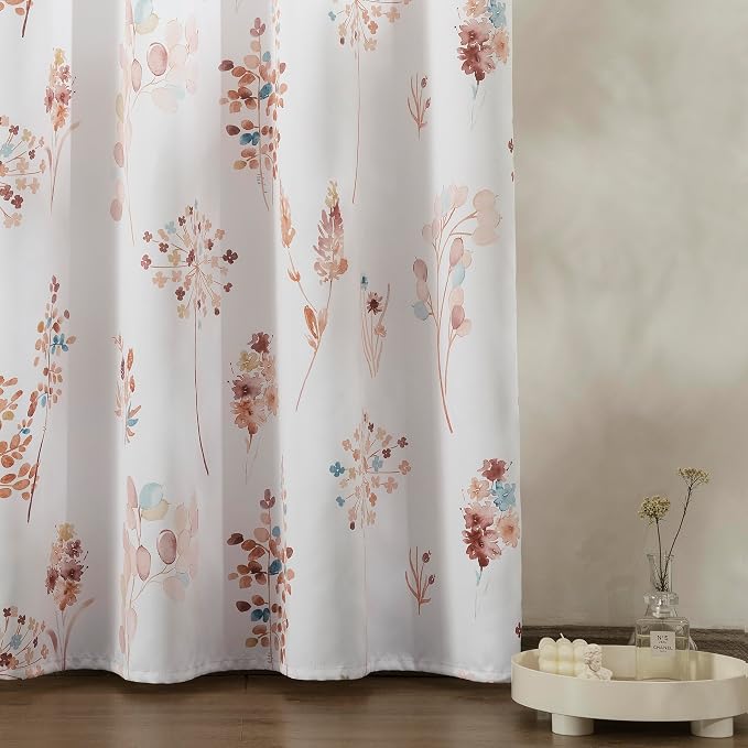XTMYI Orange Curtains for Kitchen,Boho Colorful Floral Short Curtains for Window Bedroom,45 Inch Length Terracotta and Dark Blue