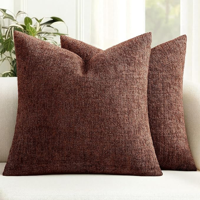 MIULEE Decorative Throw Pillow Covers 18x18 Pack of 2 Terracotta Couch Pillow Covers Fall Soft Cozy Textured Chenille Pillowcases for Home Decor Sofa Living Room Cushion Bedroom