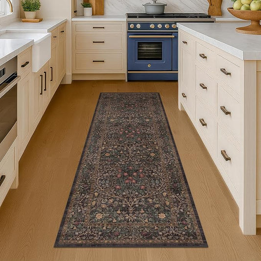 Dark Brown Washable 2x6 Runner Rugs for Entryway, Kitchen, Hallway, Bedroom Bedside, Laundry Room, Bathroom Rug, Pet & Kids Friendly Vintage Non Slip Low Pile Stain Resistant Long 24 x 72 Floor Carpet