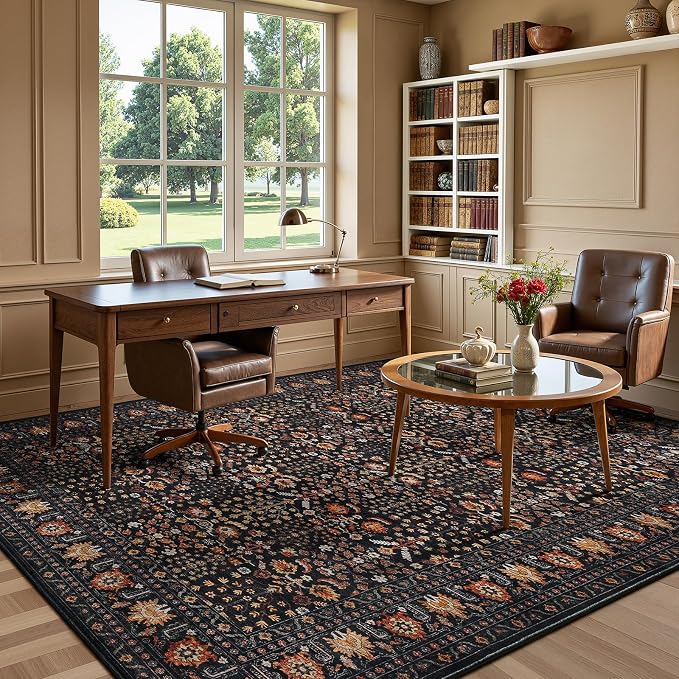 Lofus 9x12 Large Area Rug for Living Room & Bedroom Washable Non-Slip Brown/Orange
