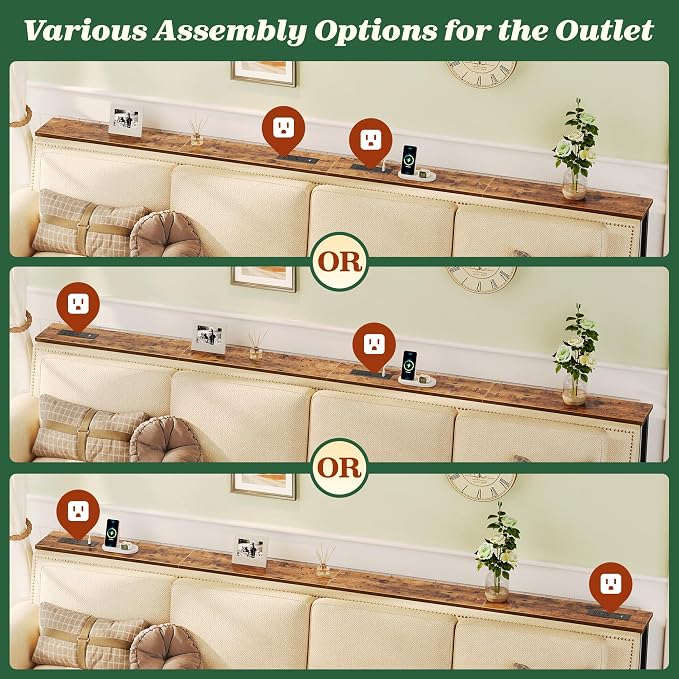 SUPERJARE 110.2 Inch Sofa Table with Power Outlets and USB-C Ports, 5.9 Inch Narrow Console Tables, Entryway Hallway Couch Tables with Storage, Behind Sofa, Living Room, Rustic Brown, AST046Z