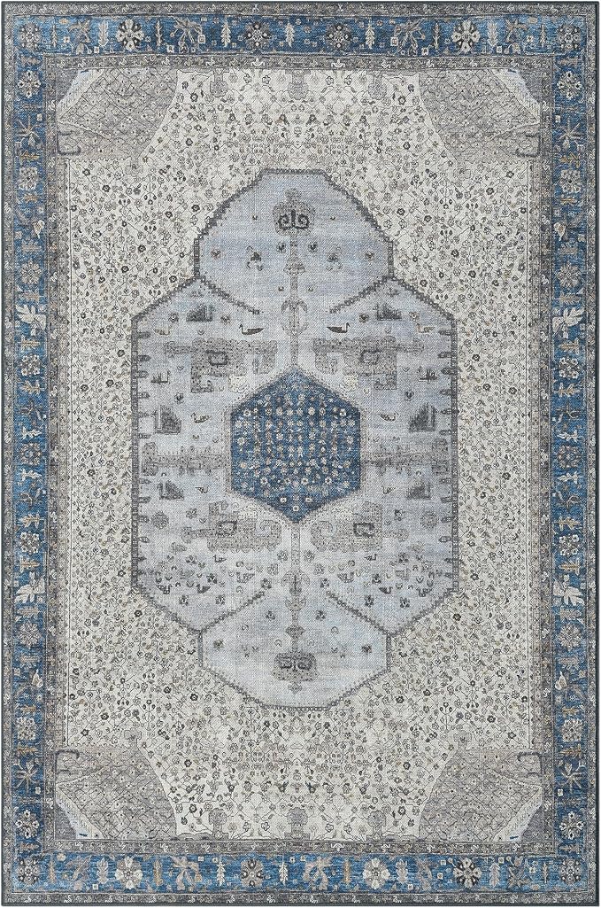 Keen Home Design 8x10 Rug - Machine Washable Area Rug with Non-Slip Backing, Ideal for Living Room, Dining Room, Bedroom - Vintage, Easy Clean, Durable, Low Pile Rug - (8' x 10')