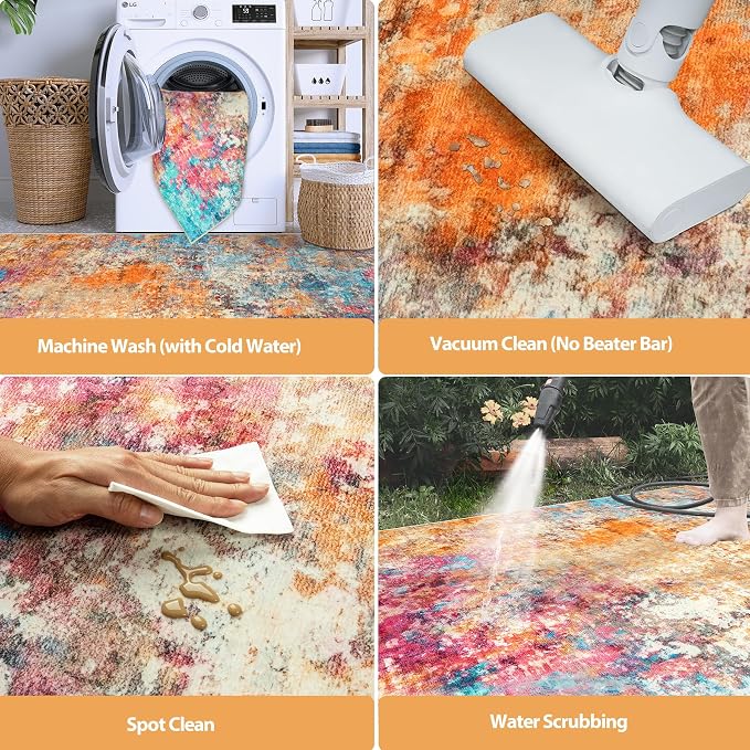 9x12 Area Rugs for Living Room Rug Washable: Abstract Large Rug for Dining Room Bedroom Carpet Non Slip 9 by 12 Indoor Modern Nursery Home Office Colorful