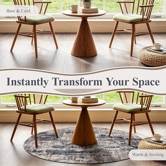 Sasttie 4ft Soft Round Area Rug, Modern Abstract Washable Circle Carpet for Living Room, Bedroom, Dining Room Table, with Non-Slip Backing, Black and Beige