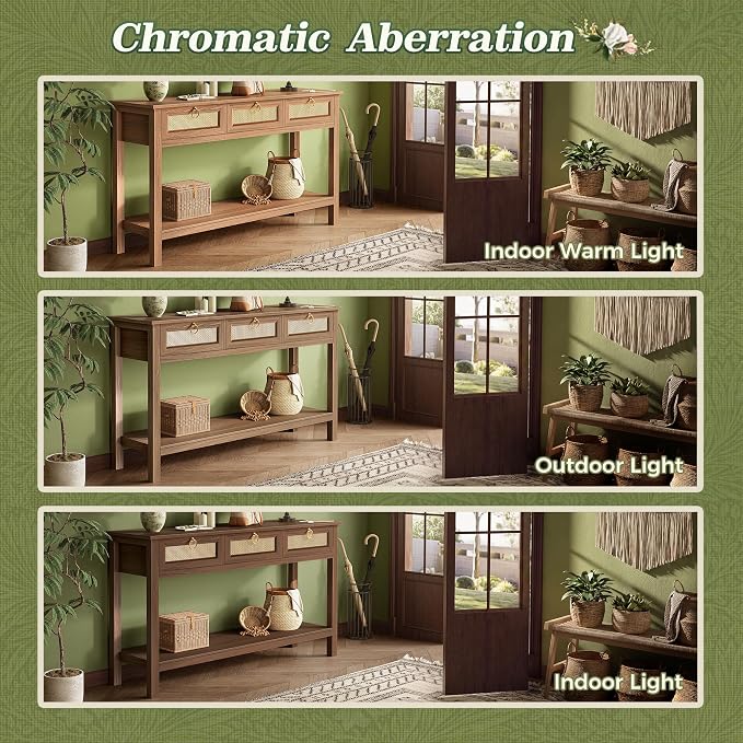 SUPERJARE Rattan Console Sofa Table with Outlets and USB-C Port, 3 Drawer Entryway Table with Synthetic Rattan Surface, Open Shelf, Behind Couch Entry Foyer Hallway Storage, Brown