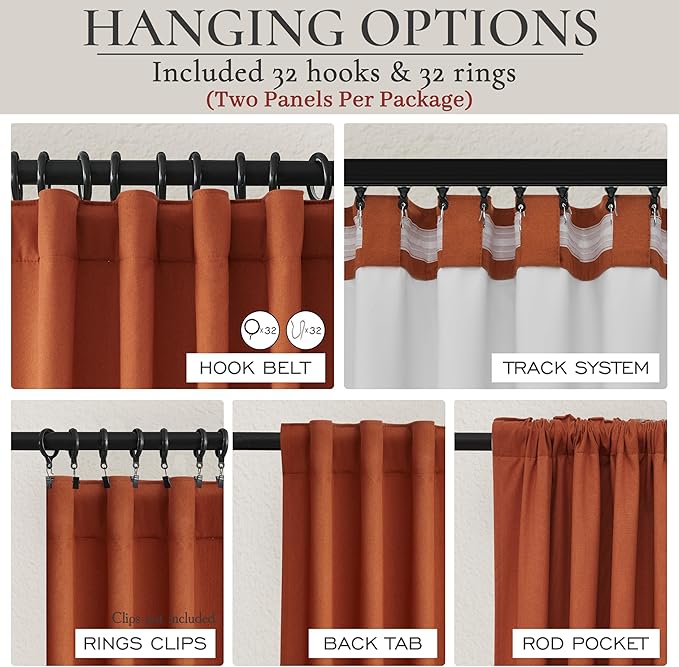Fall Burnt Orange Curtains Blackout 96 Inches Long 2 Panels Set,Terracotta Autumn Color Decor Retro for Living Room/Bedroom Antique Copper Rust Boho 70s Window Pleated Linen Drapes Thermal (W50"xL96")