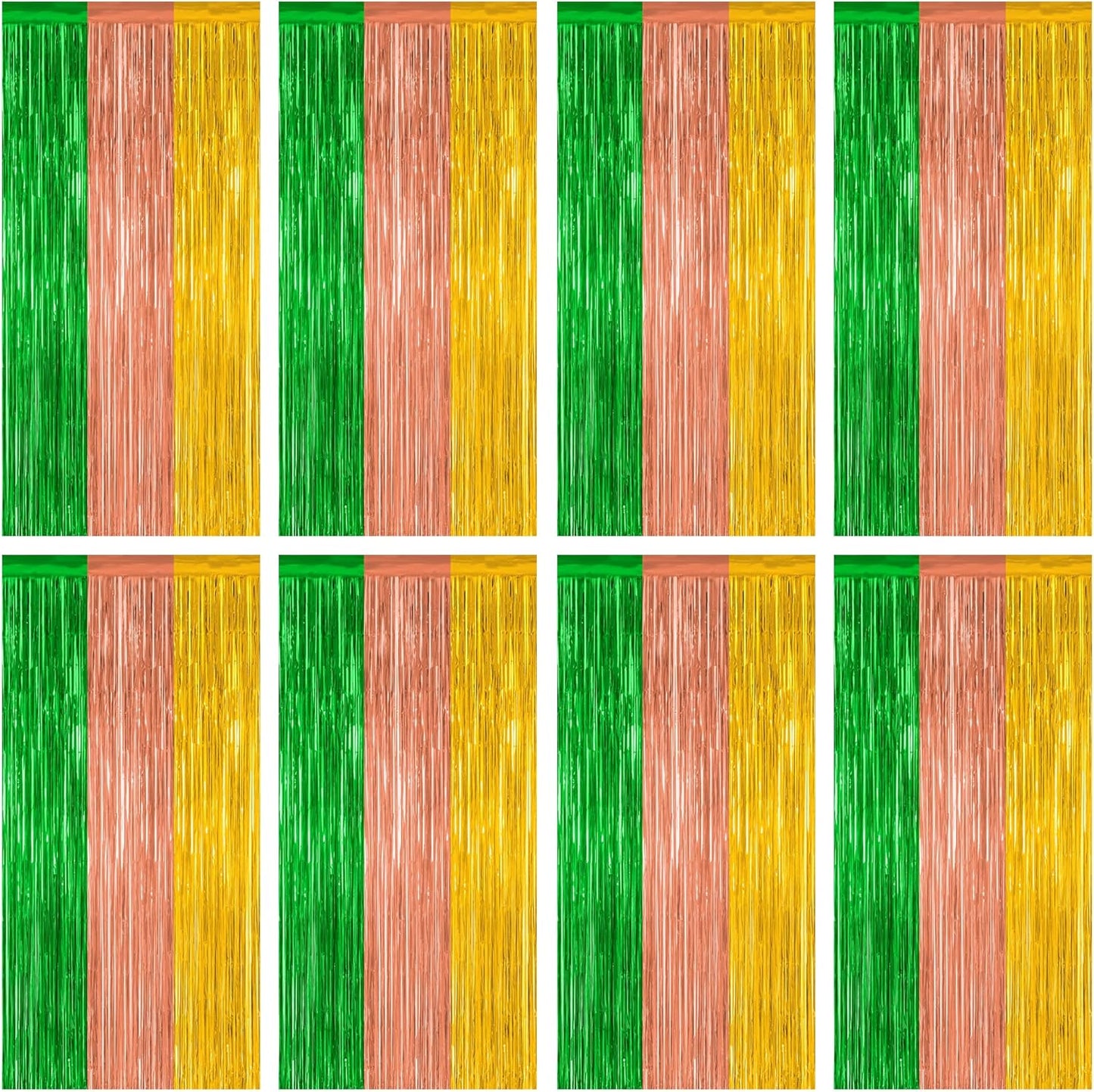 12 Pack Hawaiian Party Decorations, 3.28 FT x 7.05 FT Luau Party Decorations, Green Brown Yellow Backdrop Fringe Curtains Foil Streamer, Metallic Summer Decor Photo Booth Props