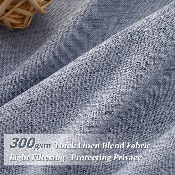 Pinch Pleated Linen Greyish Blue Sheer Curtains 84 Inches Long for Bedroom
