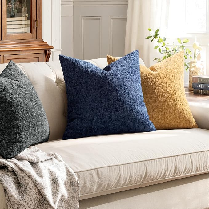MIULEE Decorative Throw Pillow Covers 20x20 Pack of 2 Mustard Yellow Couch Pillow Covers Soft Cozy Textured Chenille Pillowcases for Home Decor Sofa Living Room Cushion Bedroom