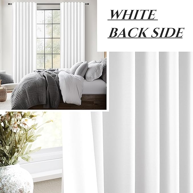 Brilliant White Linen Textured Blackout Curtains 108 Inches Long for Bedroom 2 Panels, Luxury Floor to Ceiling Pleated Drapes for Sliding Glass Doors Thermal Insulated Windows Curtains Rod Pocket