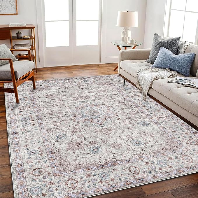 CHAMPLANT Area Rug 5'x7' Washable Rug Traditional Floor Cover Thin Retro Kitchen Indoor Distressed Non Slip Carpet for Living Room Bedroom Dining Room