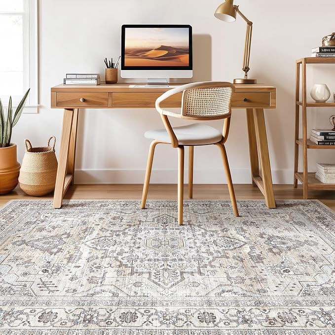 12x15 Area Rug Living Room: Washable Boho Large Neutral Vintage Soft Rugs Stain Resistant Farmhouse Non-Slip Indoor Floor Carpet for Bedroom Nursery Kids Office Dining Room- Ivory Gray