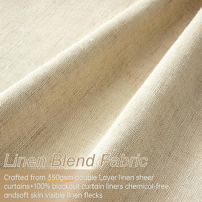 Topfinel Pinch Pleated Full Blackout Curtains 84 Inch for Bedroom Living Room,Fall Sand Beige Double Layer Linen Blended Room Darkening Back Tab Pinch Pleat Drape with Hooks Rings 2 Panel 40" Wx84 L