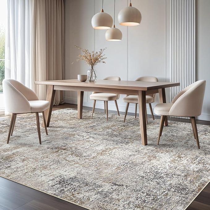 DMOYEST Area Rug Living Room Rugs - 6x9 Washable Large Soft Indoor Neutral Modern Abstract Low Pile Rug Carpet for Bedroom Dining Room Farmhouse Home Office - Brown/Grey/Black