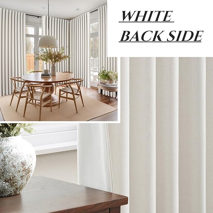 Birch Extra Wide 60 Inch Total 120" Blackout Crtains for Living Room 2 Panels Set, Farmhouse Thick Linen Blend Room Darkening Large Window Drapes with Rod Pocket Thermal Pleated Curtain(60"W x 102"L)