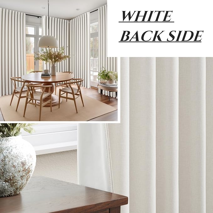 Birch Blackout Curtains 60 Inches Extra Wide Cute Linen 84 Inch Length for Nursery,Boho Pleated Bedroom Cream Beige Large Window Thermal Heavy Drapes for Winter Energy Efficient (60"W x 84"L 2 Panels)