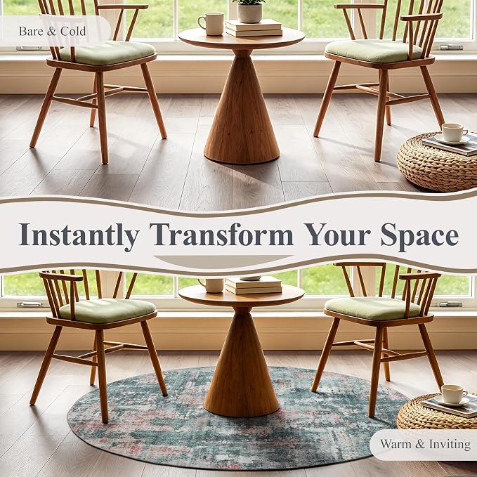 Sasttie 5ft Soft Round Area Rug, Modern Abstract Washable Circle Carpet for Living Room, Bedroom, Dining Room Table, with Non-Slip Backing, Pink and Green