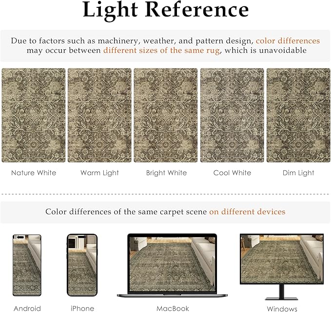 PureCozy Vintage Area Rug 4x6 Light Brown Bedroom Indoor Kitchen Washable Living Room Carpet Tribal Distressed Retro Accent Throw Rug for Office Dining Room Bathroom Faux Wool