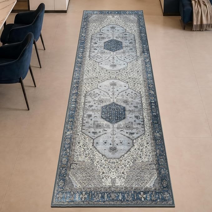 Keen Home Design 30"x84" Rug - Machine Washable Runner Rug with Non-Slip Backing, Ideal for Hallway, Entryway, Kitchen, Laundry Room - Vintage, Easy Clean, Durable, Low Pile Rug - (2'6" x 7')