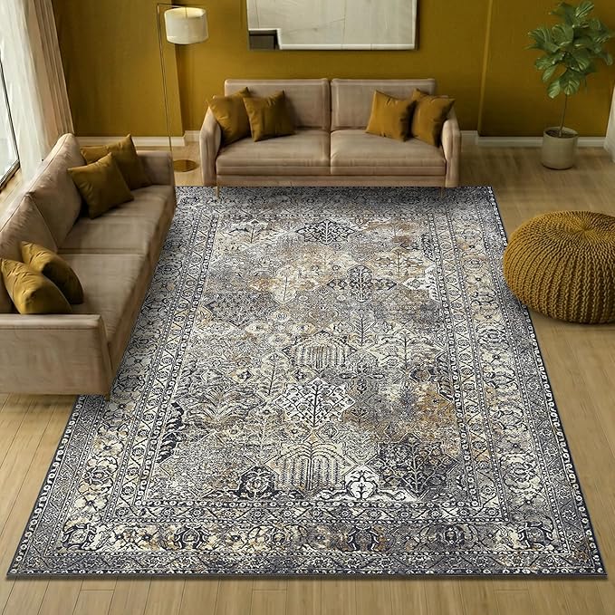 Keen Home Design 6x9 Rug - Machine Washable Area Rug with Non-Slip Backing, Ideal for Living Room, Dining Room, Bedroom - Vintage, Easy Clean, Durable, Low Pile Rug - (6' x 9')