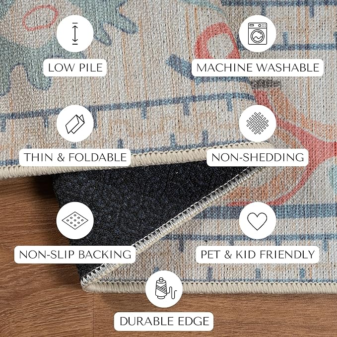 Beige Oushak Large Area Rug 9x12 - Washable Vintage Turkish Non-Slip Backing Pastel Oversized Large Rugs for Living Room Dining Room, Bedroom, Lounge, Farmhouse