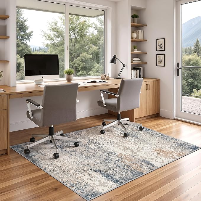Art&Tuft Washable Rugs 4x6, Anti-Slip Backing Abstract 4x6 Area Rug, Stain Resistant Rugs for Living Room, Foldable Machine Washable Area Rug (4'x6', Blue)