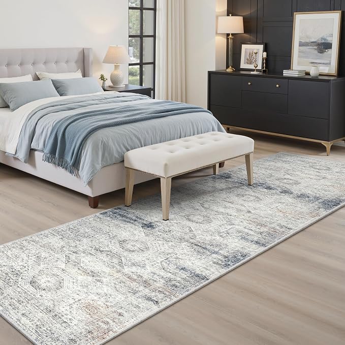 Soalmost Runner Rug 2x8 Washable Non-Slip Hallway Runner Rugs for Kitchen Bathroom Laundry Room Blue Ivory Vintage Floor Carpet Runners for Hallways Entryway