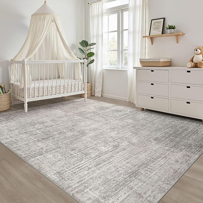 6x8 Area Rugs Living Room: Washable Large Neutral Rug Abstract Soft Modern Stain Resistant Indoor Floor Non-Slip Carpet for Bedroom Nursery Kids Office Playroom Dining Room Under Table- Brown Gray