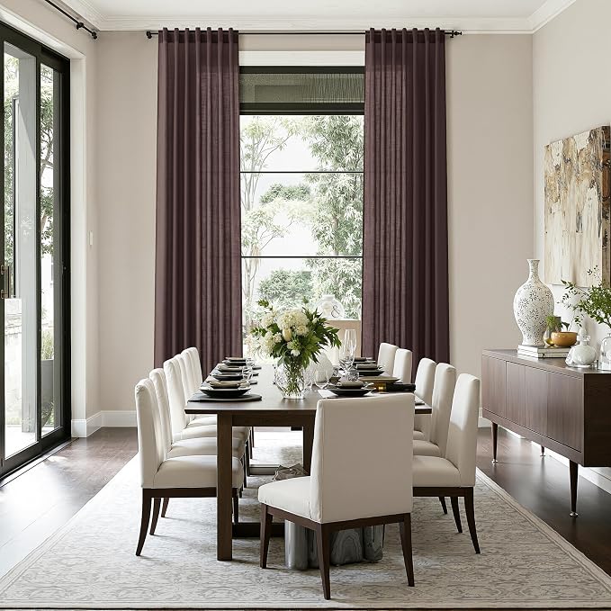 Coffee Brown Linen Curtains 132 Inch Length for Living Room Light Filtering Semi Sheer Curtain Back Tab Modern Rustic Home Decor Neutral Drapes Floor to Ceiling High Window for Bedroom 52x132,2 Panels
