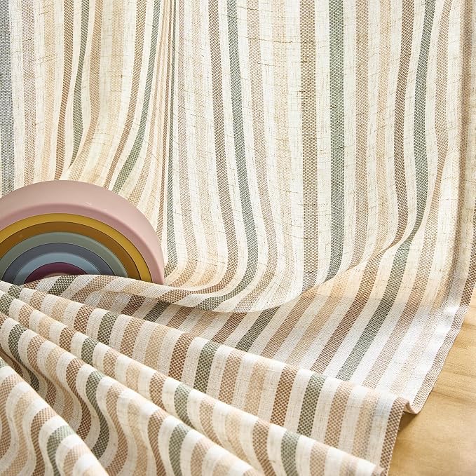 jinchan Linen Curtains 84 inch Green Stripe for Kids Room Grommet 2 Panels | Kids Curtains for Nursery Living Room Bedroom Baby Boys Room,Cute Colorful Ticking Stripe,Cottagecore Rustic,Light Filtering