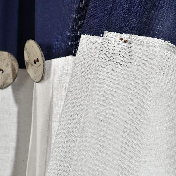 Lush Decor Linen Button Window Curtain Panel, Single, 40" W x 95" L, Navy & Off-white - Country Curtains - Rustic Decor - Color Block Modern Farmhouse Curtains For Living Room, Bedroom & Dining Room