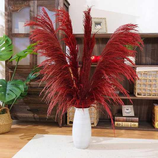 Red Natural Pampas Grass for Vase Decor,8pcs Dried Pampas Grass, Large Pompas Floral, Elegant Feather Flowers for Wedding Decorations, Living Room Decor (Natural Red, 8pcs 31.5"(80cm))