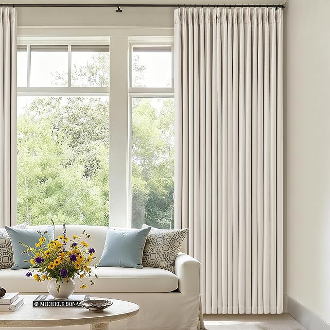 80 Inch Pinch Pleated Linen Black Out Curtains 2 Panels for Bedroom Living Room Cream 100% Blackout Curtains 80 Inches Long Pinch Pleat Dual Layer Drapes Cream Ivory Drapes for Dining Room Office