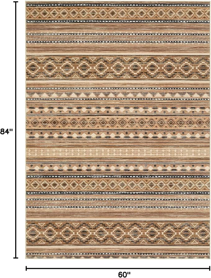 cotiled 5x7 Area Rugs Living Room Rug: Washable Boho Rugs with Non Slip Backing Large Soft Indoor Stain Resistant Carpet for Bedroom Farmhouse Dining Room Lightweight Home Decor Brown/Beige