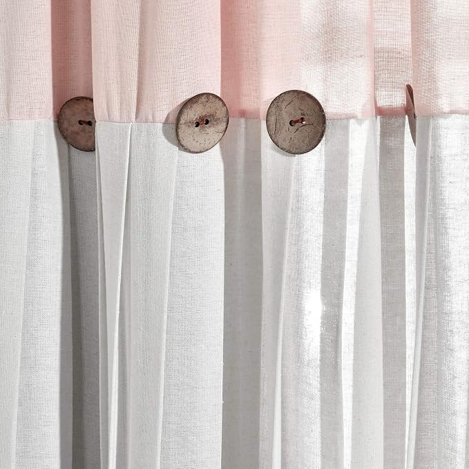 Lush Decor Linen Button Window Curtain Panel, Single, 40" W x 63" L, Blush & Off White - Country Curtains - Rustic Decor - Color Block Modern Farmhouse Curtains For Living Room, Bedroom & Dining Room