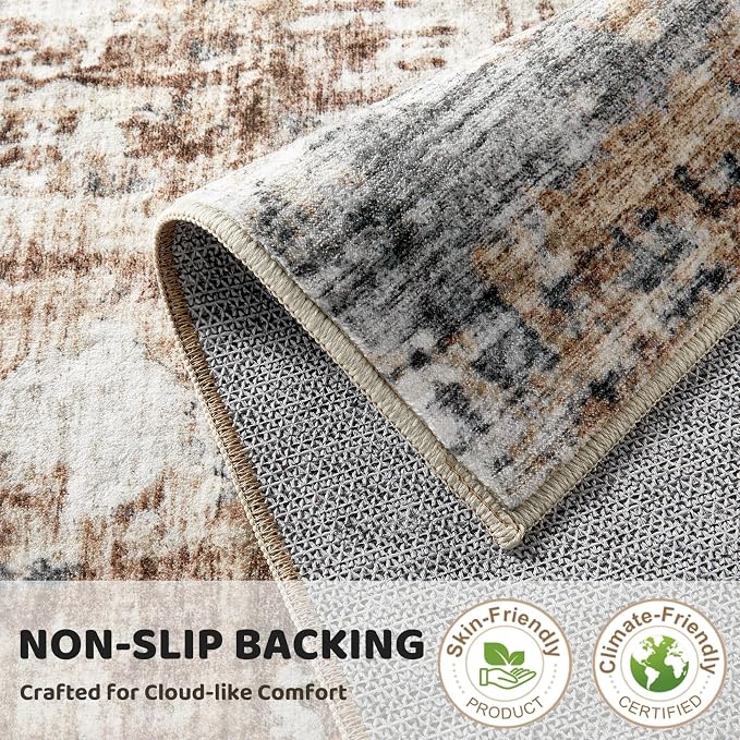 DMOYEST Square Area Rug Living Room Rugs - 6x6 Washable Large Soft Indoor Neutral Modern Abstract Low Pile Rug Carpet for Bedroom Dining Room Farmhouse Home Office - Grey Brown