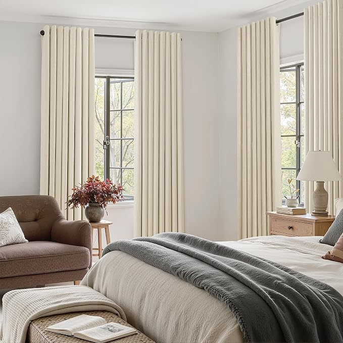 Jowels Warm Beige Linen Blackout Curtains 102 Length 2 Panels Set for Living Room Bedroom, 100% Black Out Thermal Insulated Linen Drapes, Room Darkening Grommet Curtains 102 Inches Long