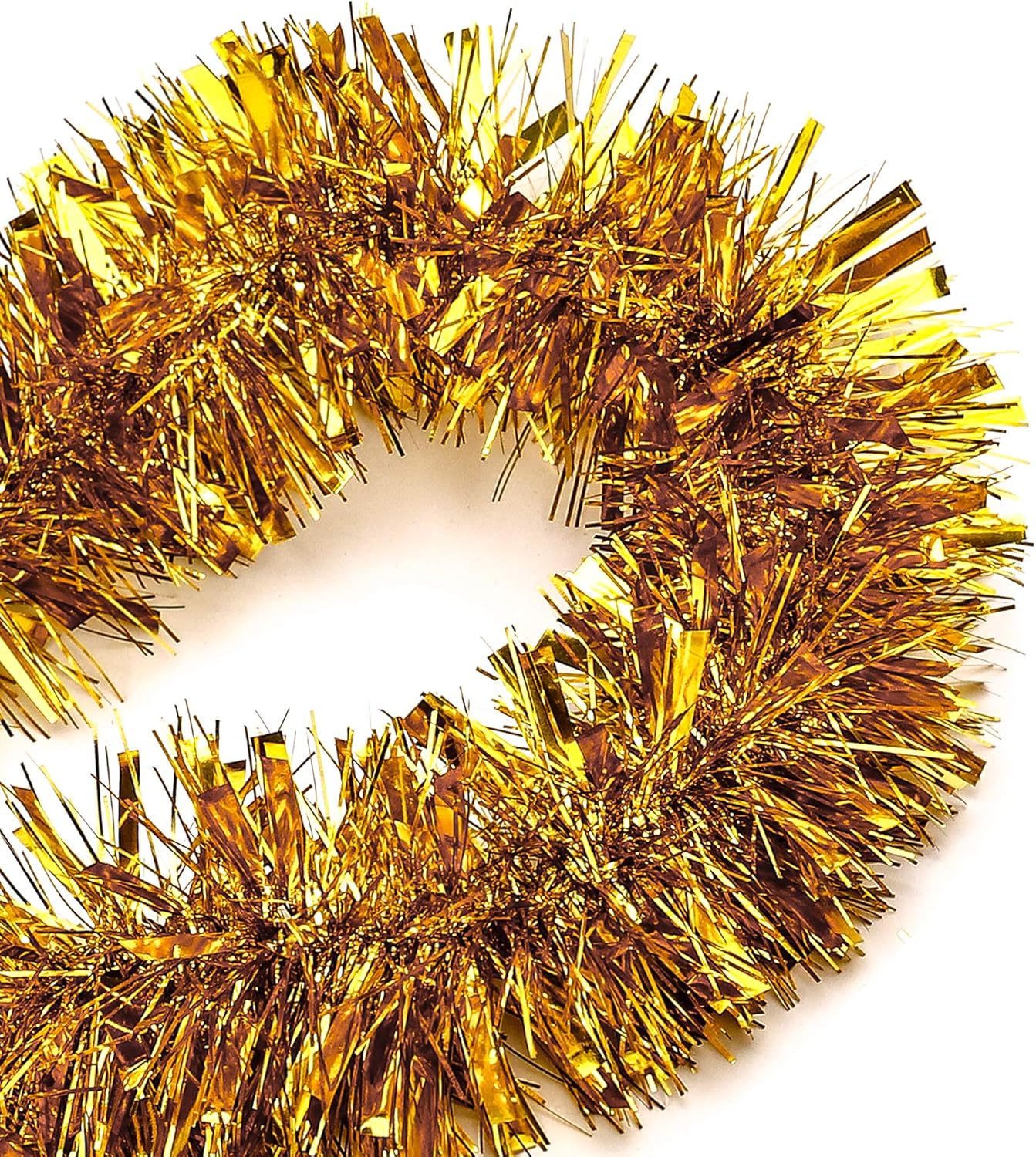 25 ft Long Roll Gold Tinsel Twist Garland, Shiny Metallic Foil Decorations for Parade Floats, Halloween, Christmas Eve, New Year Parties (4" x 25' roll, Gold)