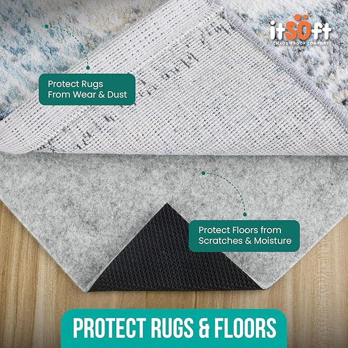 Premium Non Slip Rug Pad 5x8 Feet, 1/4" Thick Cushioned Rug Gripper for Hardwood Floors, Vinyl, Laminate, Stone, Carpet & Tile, Under Rug Padding Protects Floors