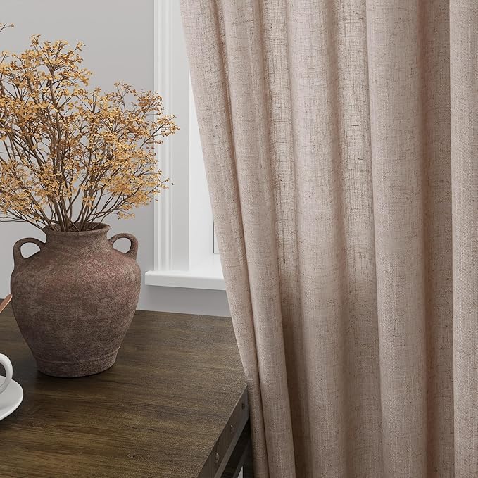 Oatmeal Linen Curtains 96 Inches Long for Living Room Rod Back Tab Vintage Rustic Farmhouse Light Filtering Curtain Burlap Textured Linen Drapes 96 Inch Length for Dinning Room Bedroom 52x96 8 FT