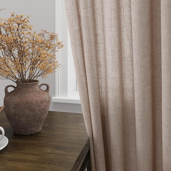 Oatmeal Linen Curtains 84 Inches Long for Bedroom Back Tab Light Filtering Privacy Semi Sheer Curtains Modern Farmhouse Decor Oatmeal Cotton Textured Curtain for Living Room 2 Panels Set 52x84
