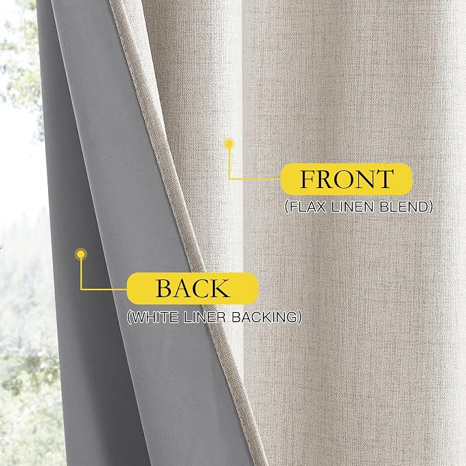 NICETOWN Brich Vintage Open Linen Weave Flax Thermal Curtains, 100% Blackout Curtains 95" Long for Dining Room, Soundproof Window Treatment Drapes for Bedroom, 52" Wide Per Panel, Set of 2