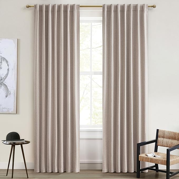 QJmydeco Nursery Curtains Neutral Blackout, Floor to Ceiling Track Privacy Curtains for Large Windows Room Divider Ecru Faux Linen Drapes 102 Inches Long Light Blocking (W50 x L102 2 Panels)